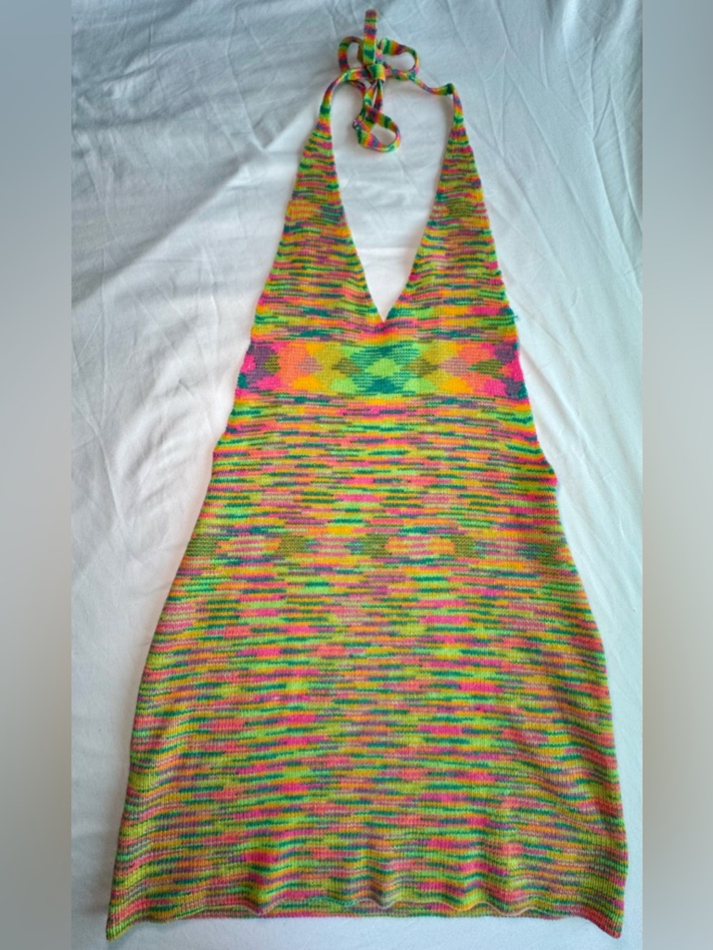 Knit Halter Mini Dress in Neon Multicolor NEW